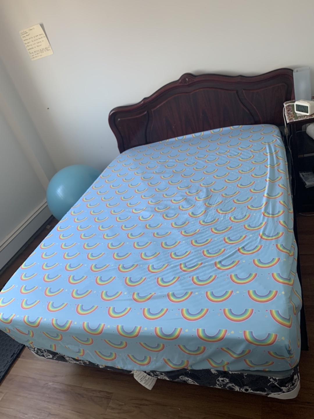 Double size bed, boxspring, mattress topper sale
