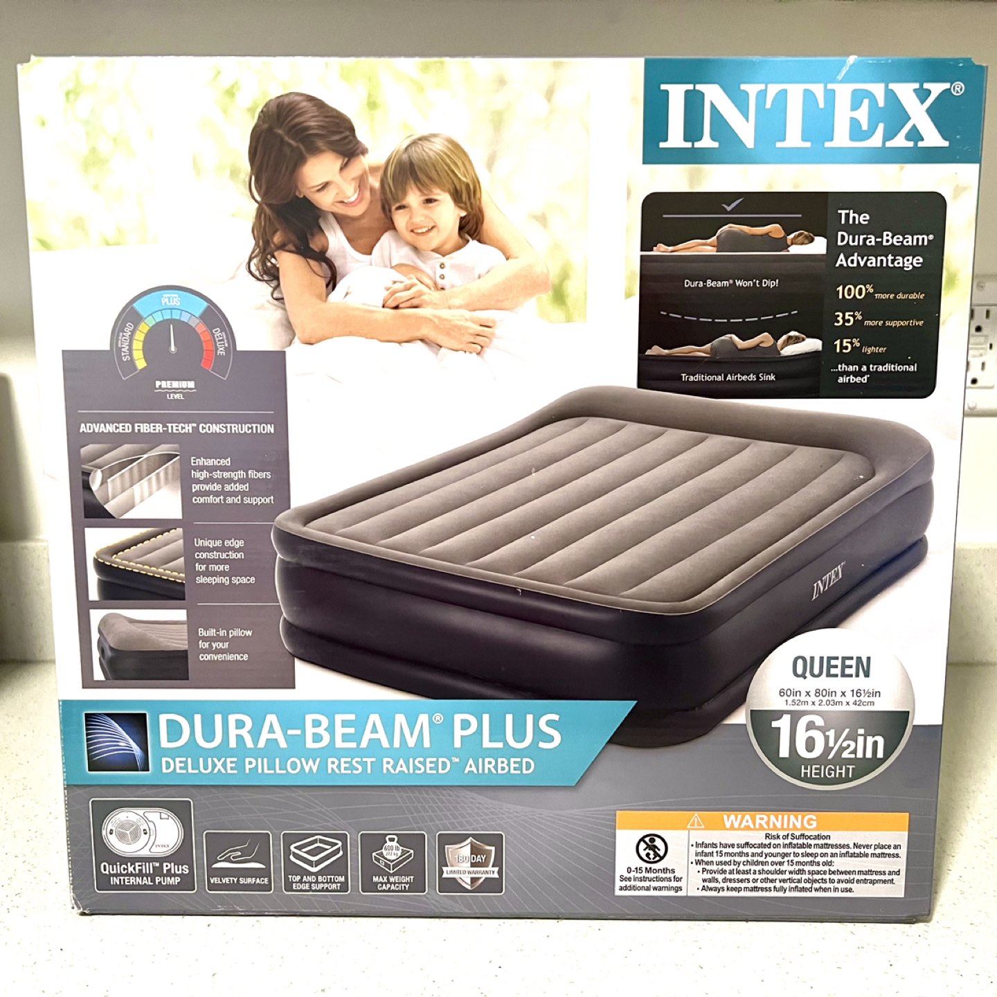 INTEX Dura-Beam Deluxe Pillow Rest Raised Air Mattress Queen Bed - photo 2