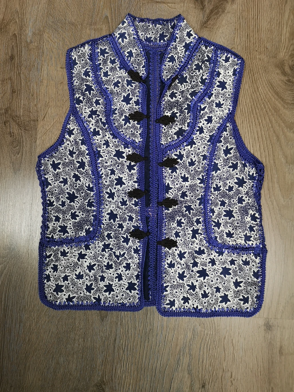 70s vintage patchwork leather handmade crochet vest