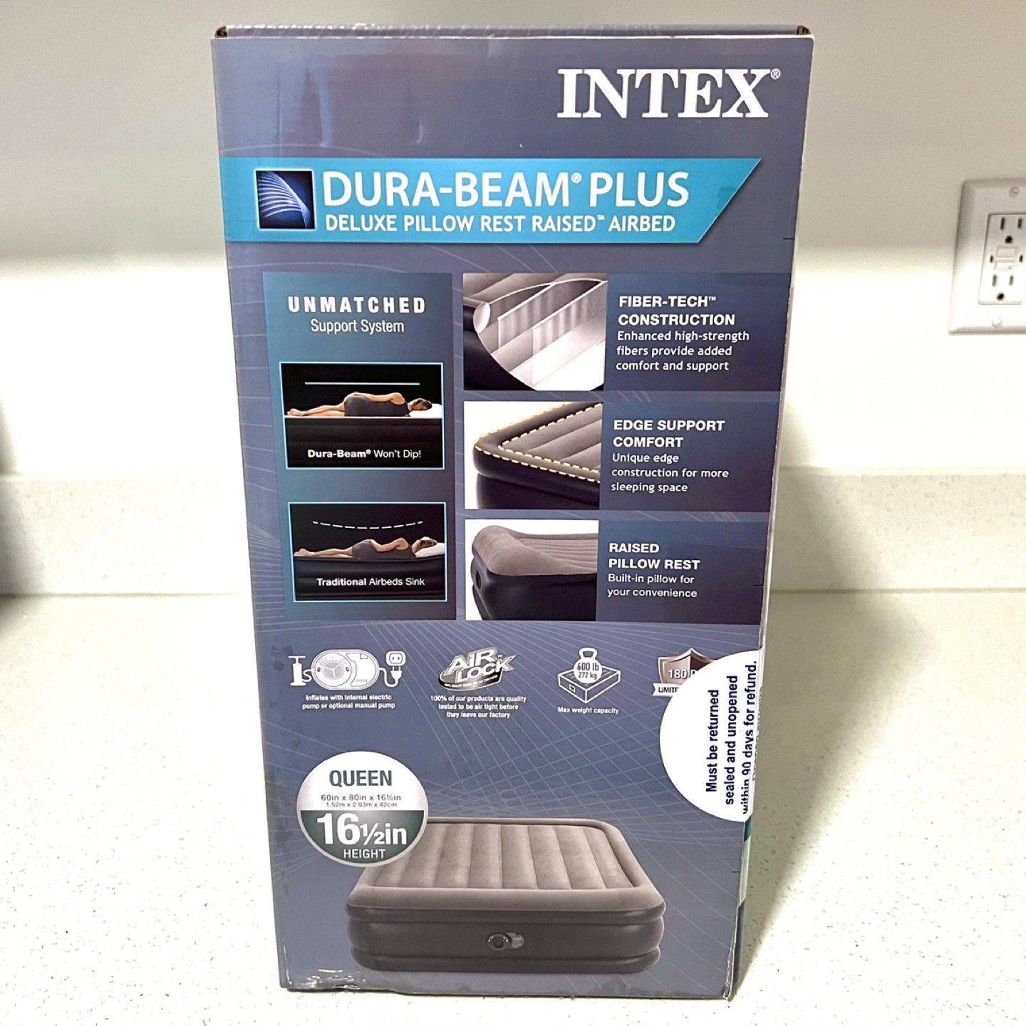 INTEX Dura-Beam Deluxe Pillow Rest Raised Air Mattress Queen Bed - photo 3