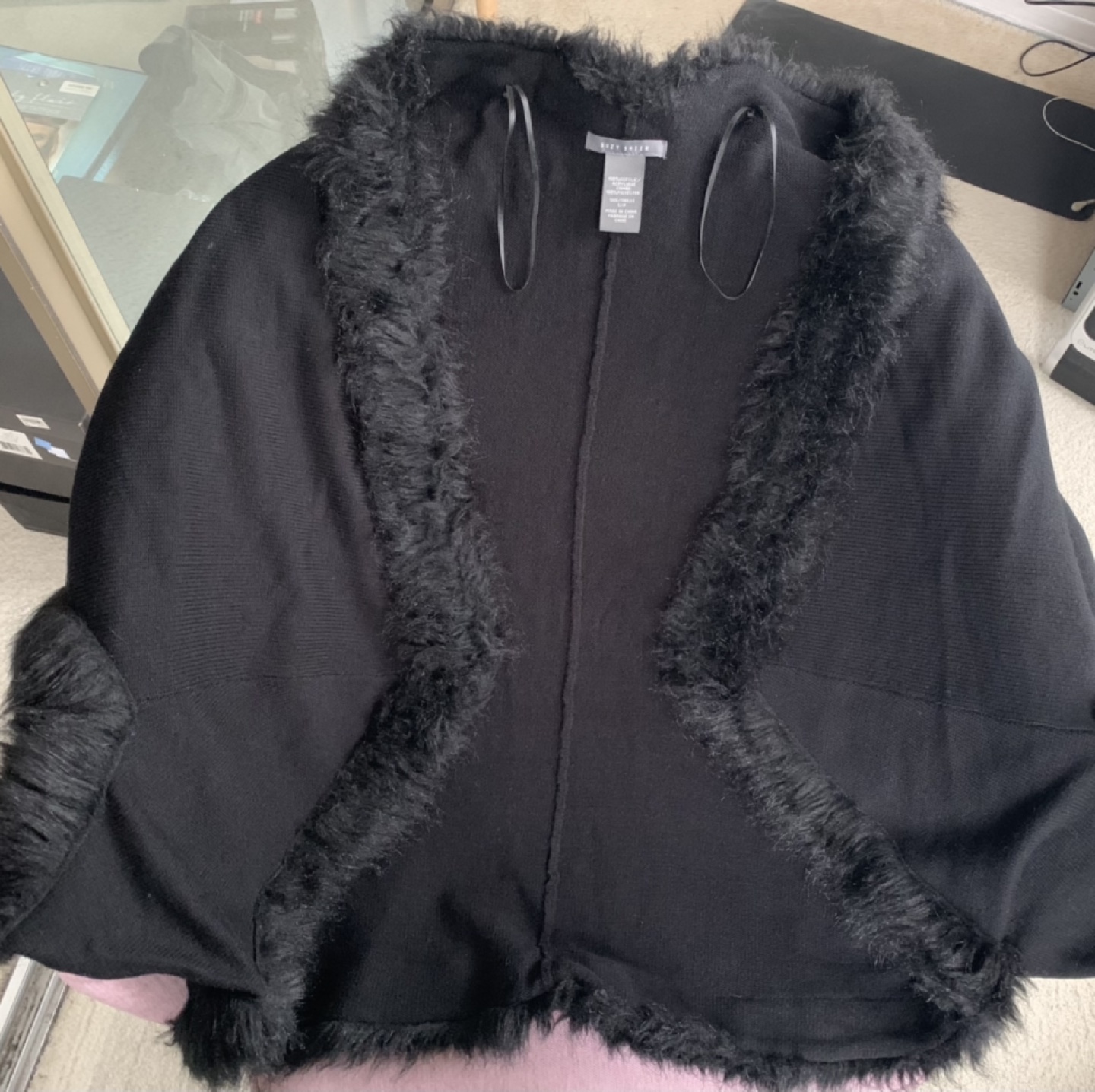Black faux fur cape thumbnail