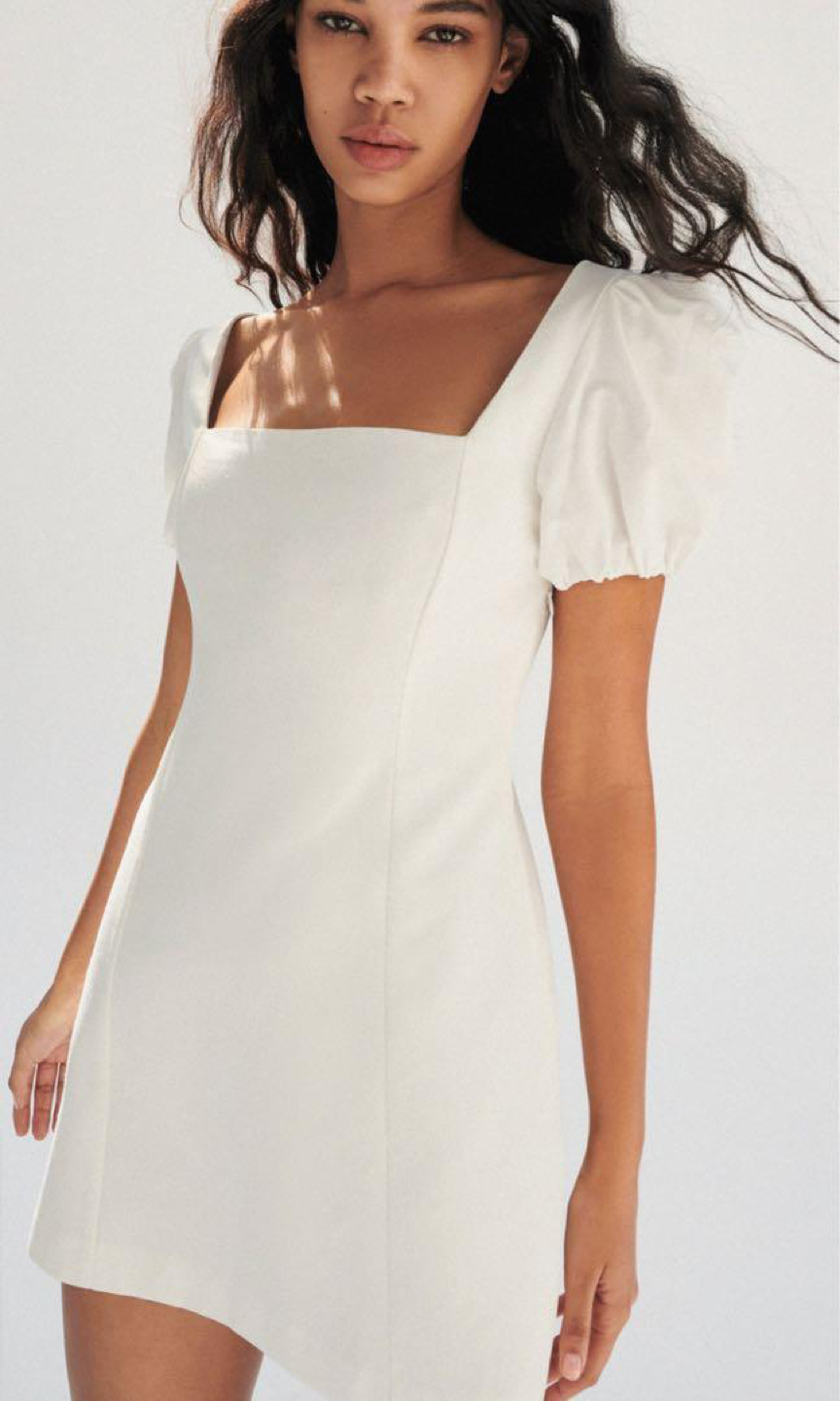 Zara Linen Puff Sleeve Dress - Size S