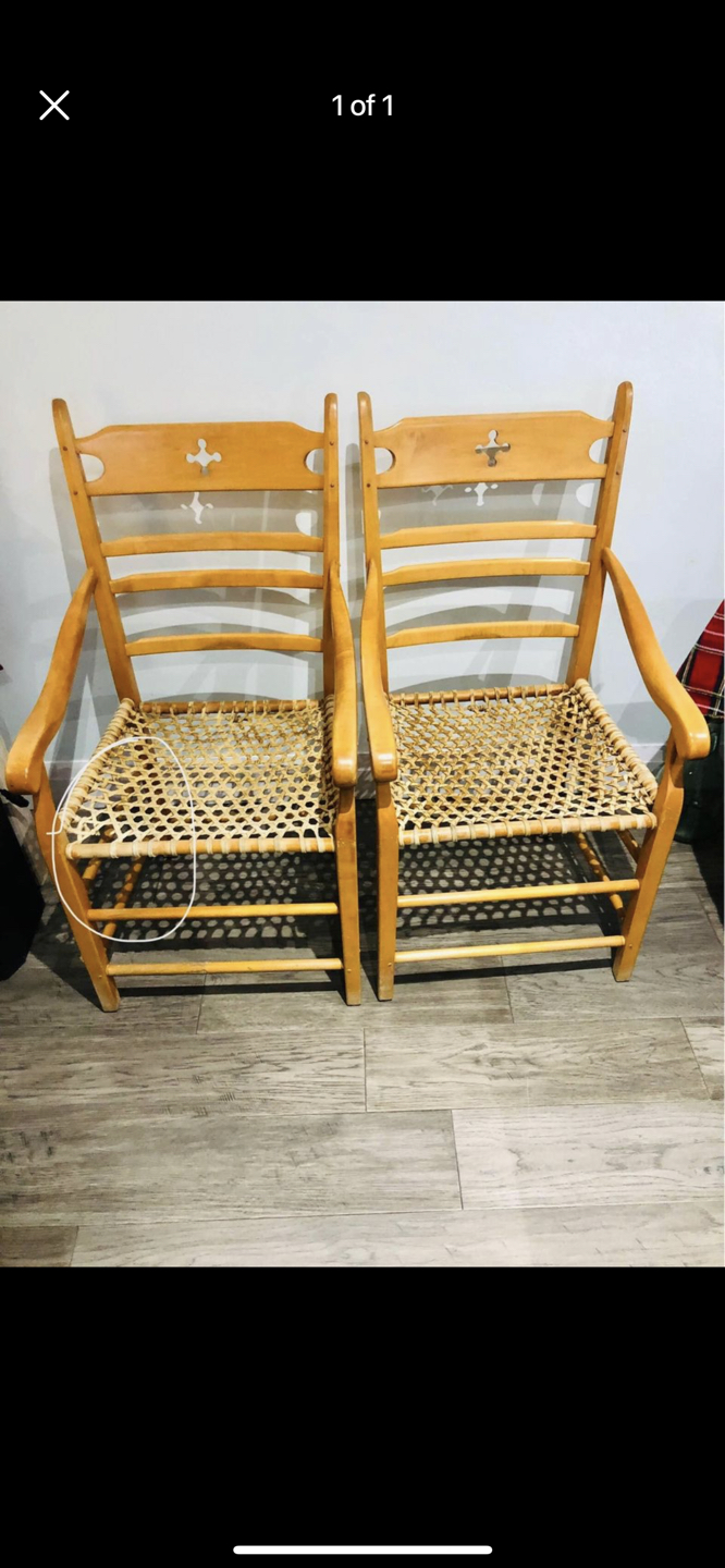 Vintage weave arm chairs