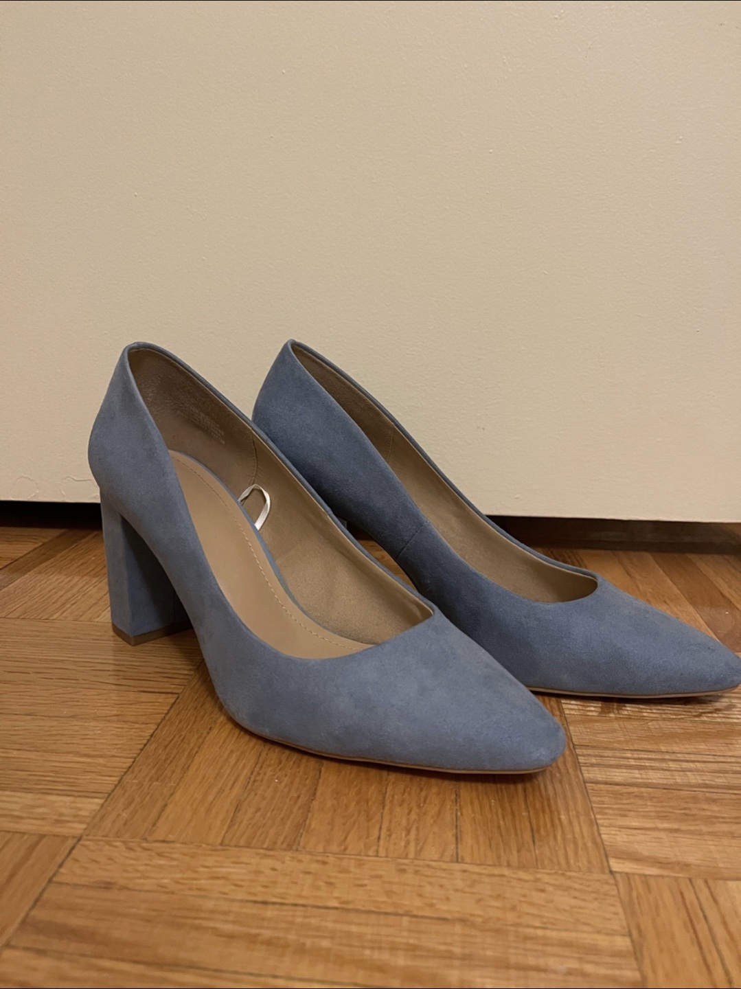 Suede light blue high heels
