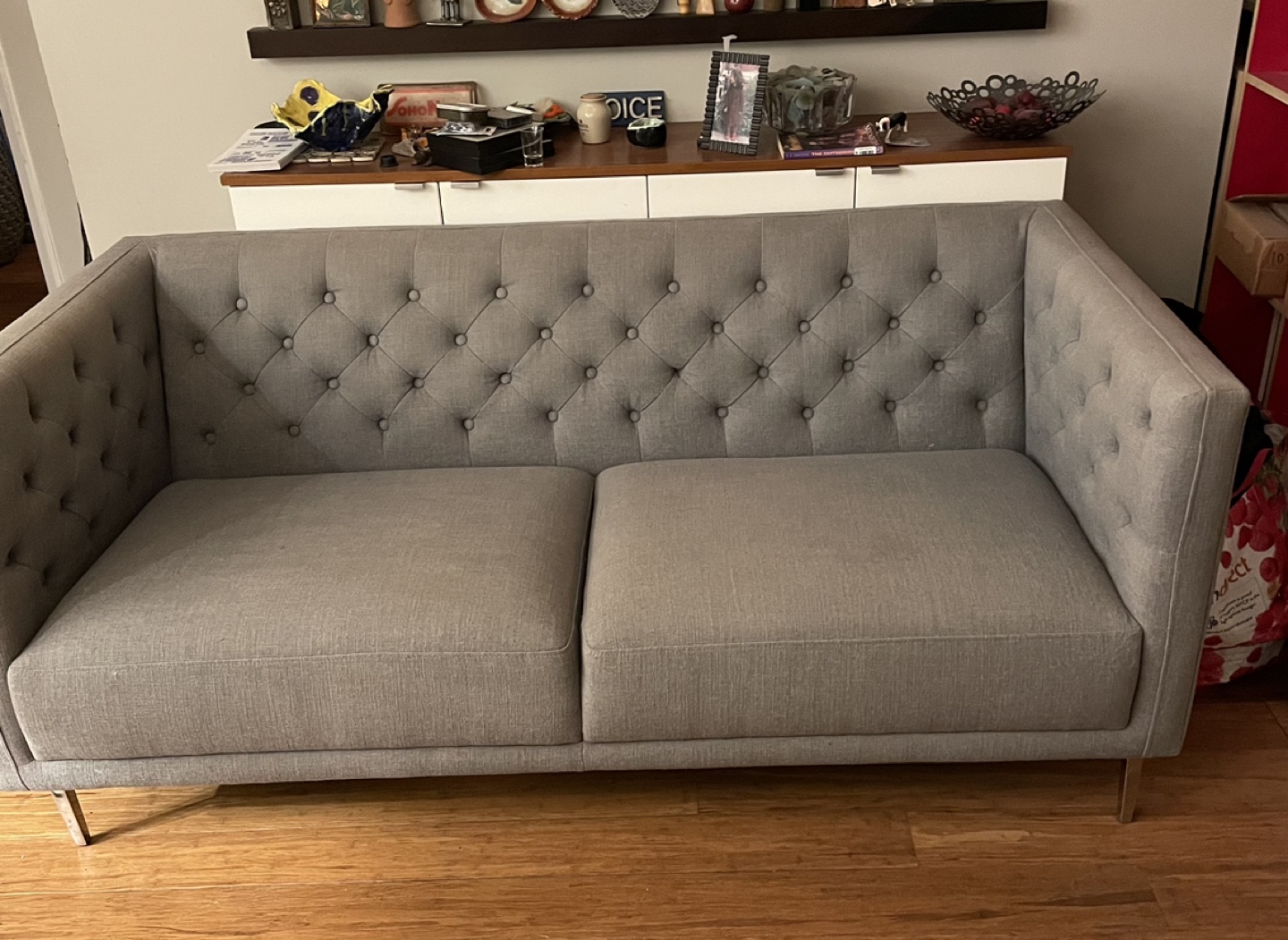 cb2 SAVILE TAYLOR RGREY TUFTED APARTMENT SOFA thumbnail