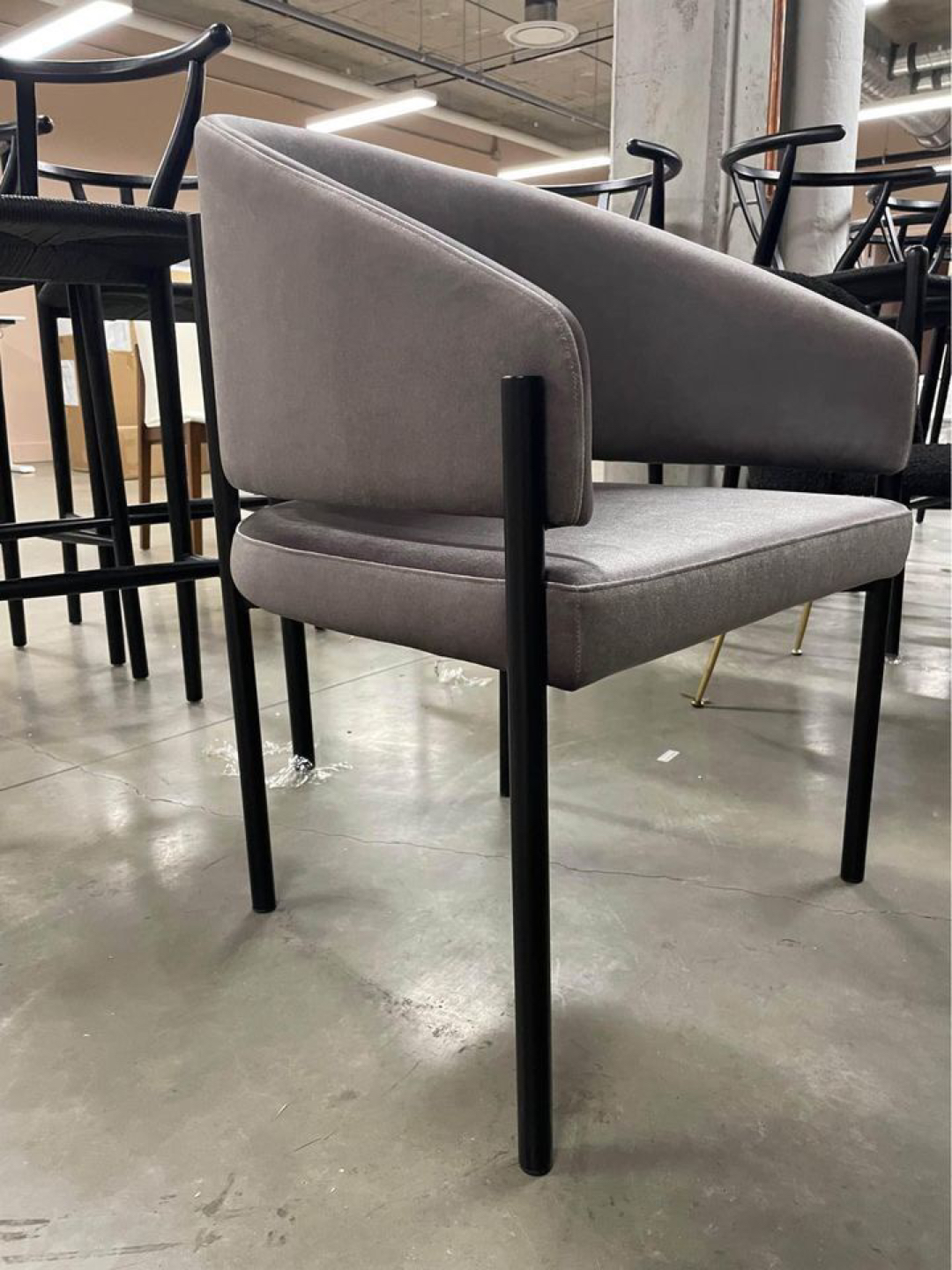 Grey velvet dining chair with black legs *NEW* $200 each - photo 2