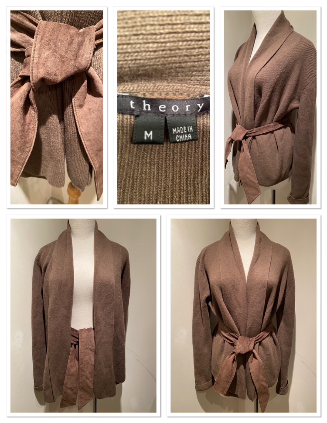⭐️New THEORY chestnut brown cashmere & wool sweater w/suede belt thumbnail