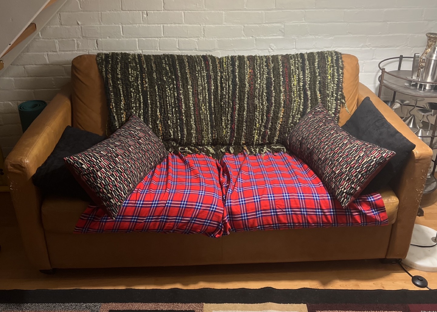 Quality Leather sofa bed w/ some upholstery damage “moving sale” thumbnail