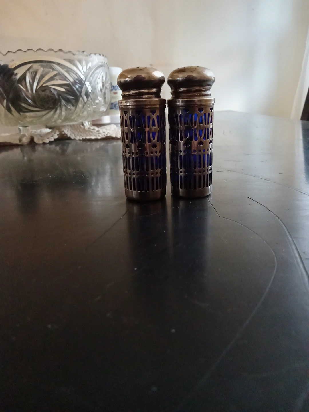 Blue and Silver salt and pepper shakers thumbnail