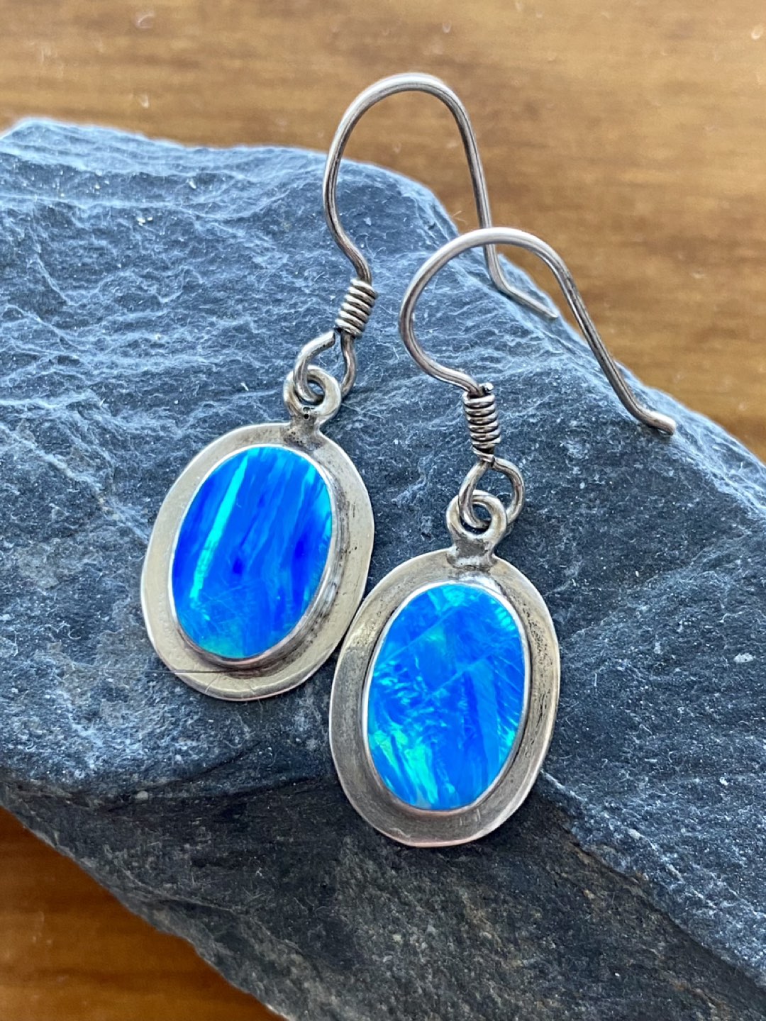 950 stamped sterling silver from Mexico opal earrings thumbnail