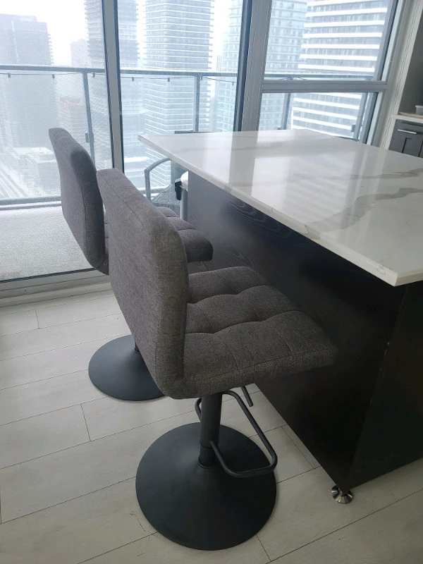 2 Grey Bar Stools (Swivel and Height Adjustable) thumbnail