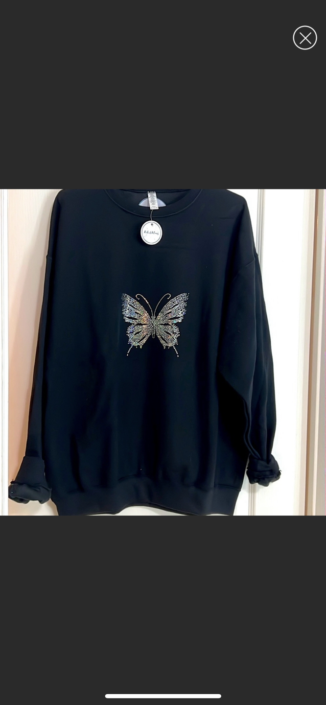 Beautiful, oversize crystal butterfly sweatshirt
