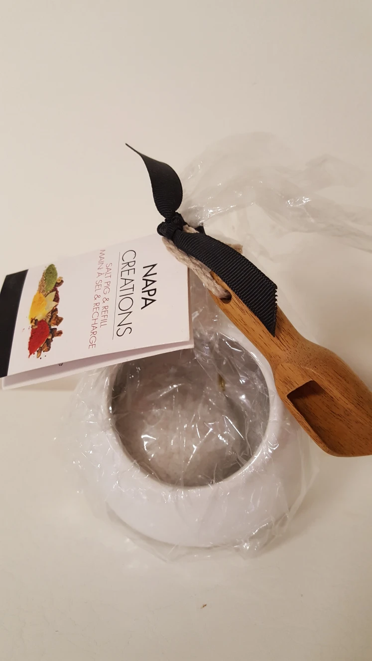 White Ceramic Salt Pig/Cellar/Crock/Holder with Wooden Spoon - photo 2