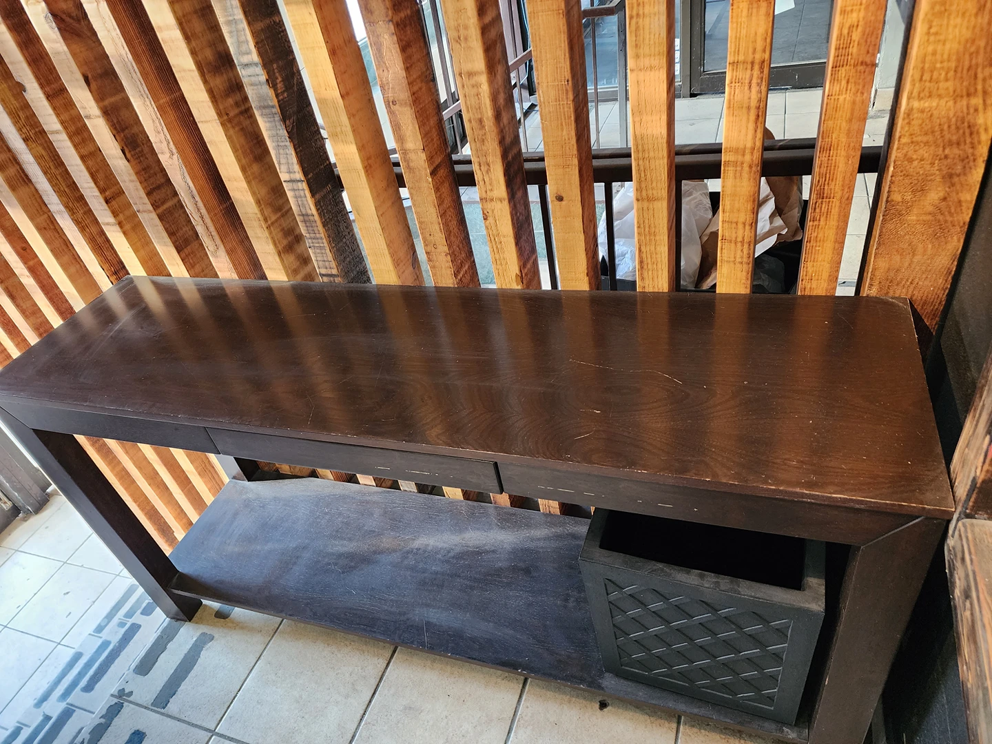 dark brown long console table thumbnail