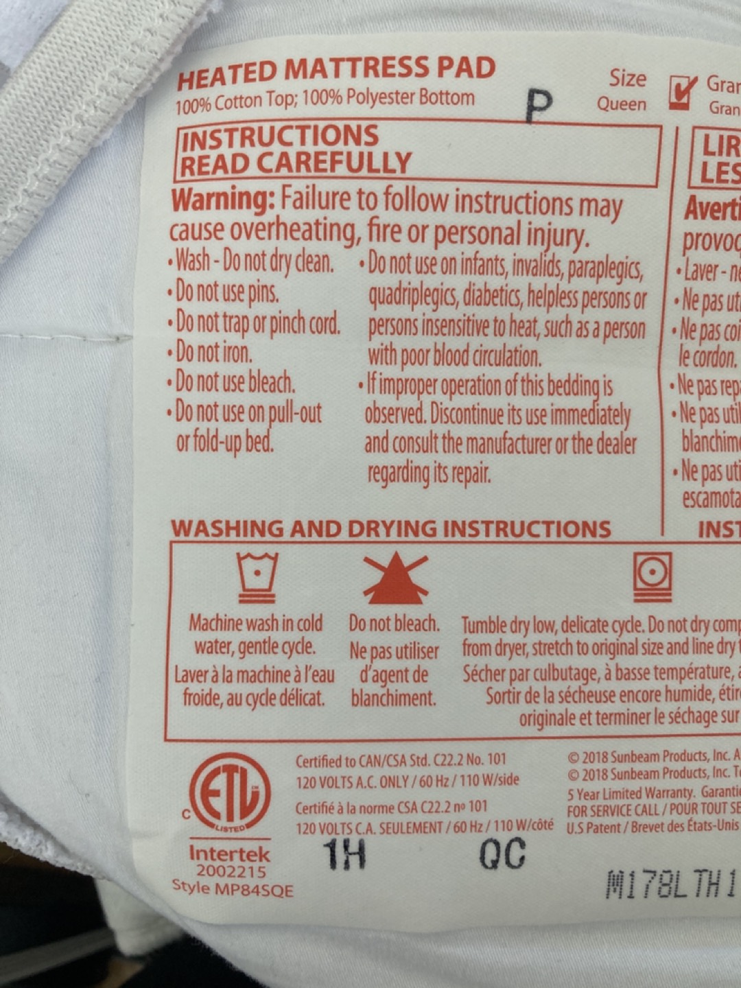 Sunbeam Heated Electric Mattress Pad - Queen Size image indicator(2)