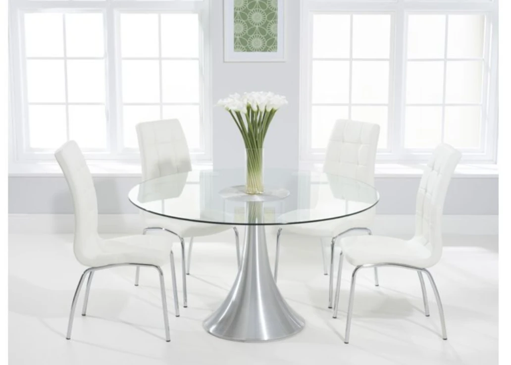 Italian glass dining table with chrome base image indicator(2)