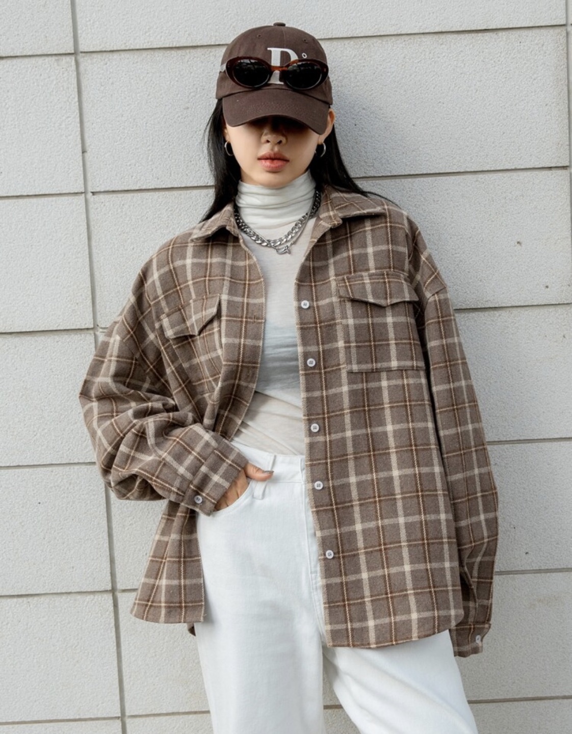 Plaid Flap Pocket Drop Shoulder Overcoat - photo 2
