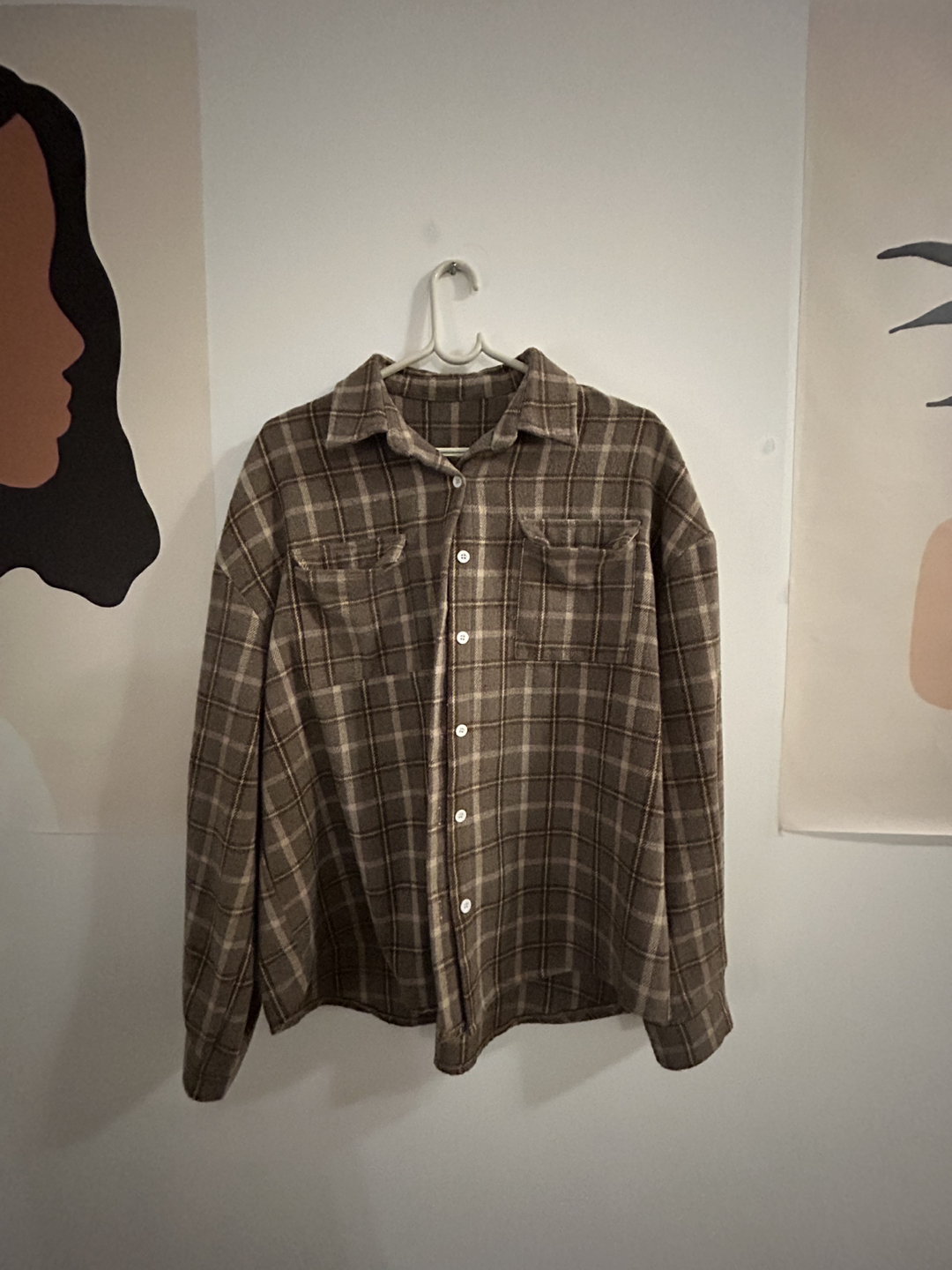 Plaid Flap Pocket Drop Shoulder Overcoat