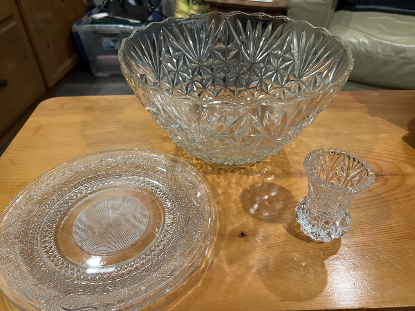 Punch bowl with crystal vase and cut glass serving plate thumbnail