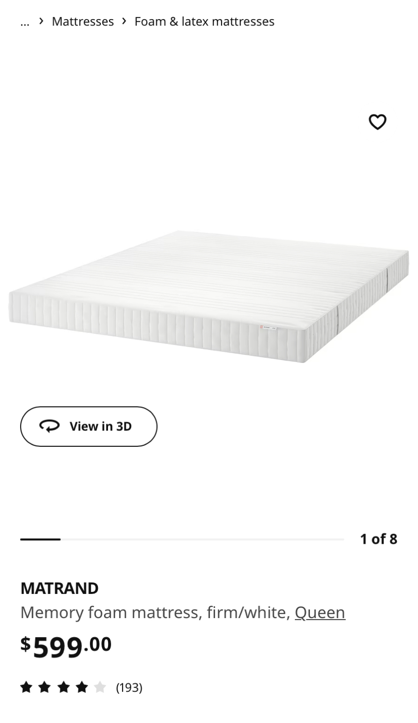 Ikea Matrand queen memory foam mattress thumbnail