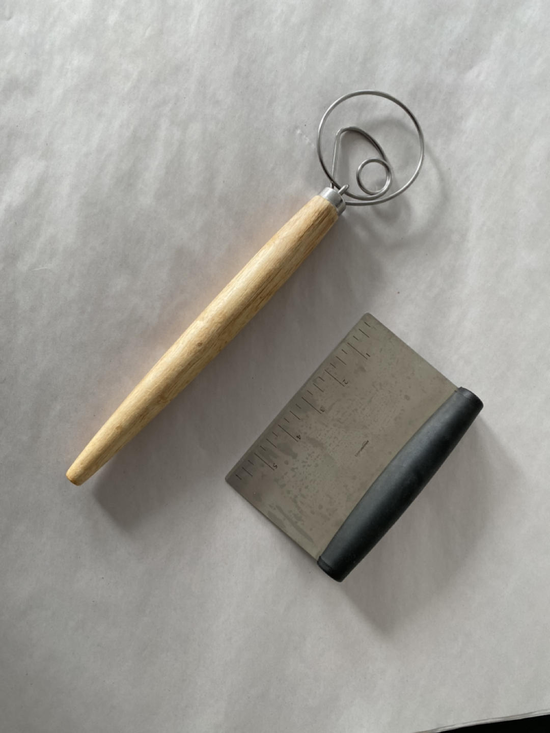 Bread dough whisk and scraper