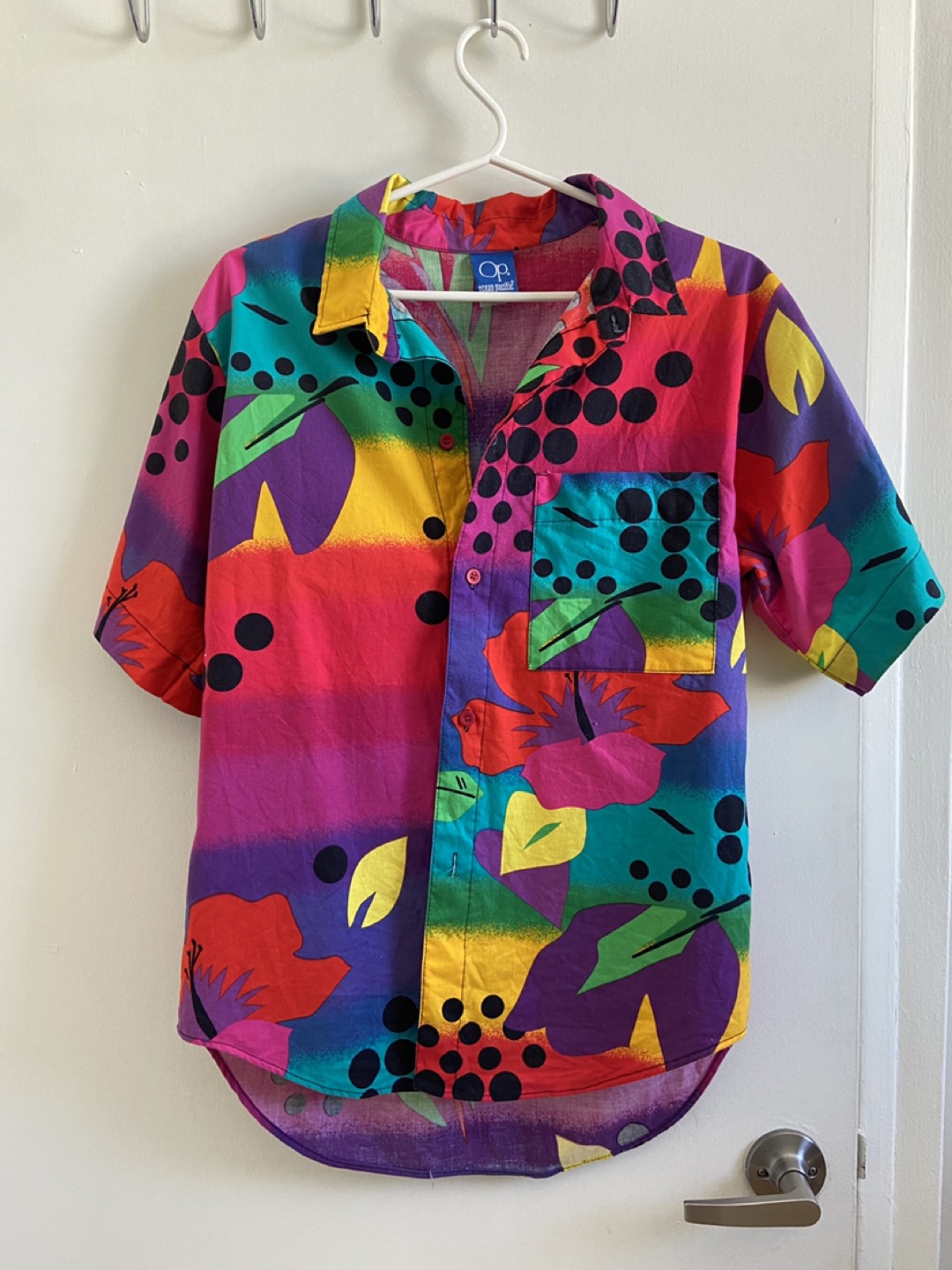 Brightly patterned button down shirt thumbnail