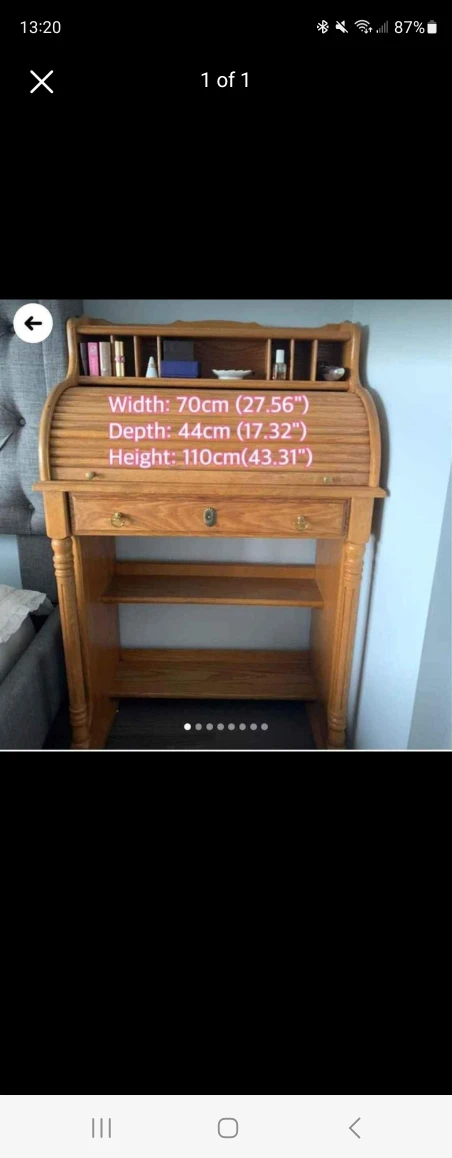 unique vintage roll top solid oak desk thumbnail