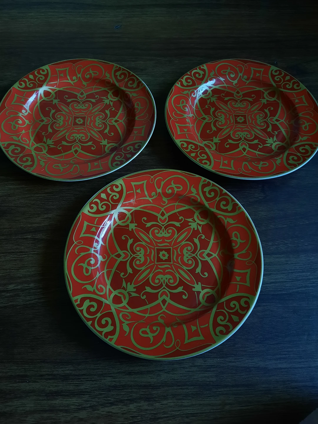 222 Fifth Ornamental Scroll Red and Gold Salad Plate