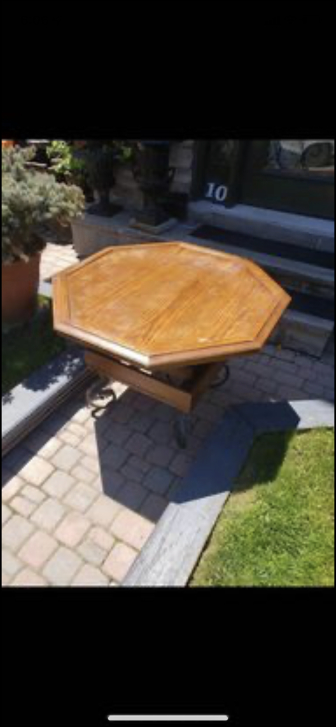 Oak Table Adjustable Wrought Iron Base thumbnail