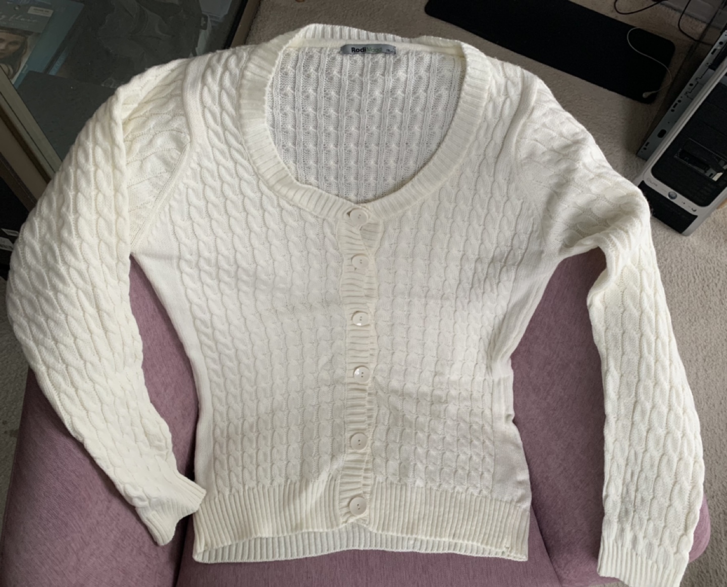 Button down creme sweater thumbnail
