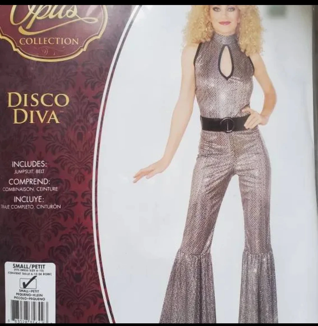 BNIP- 70s disco diva costume with black Afro Perm Wig. image indicator(2)