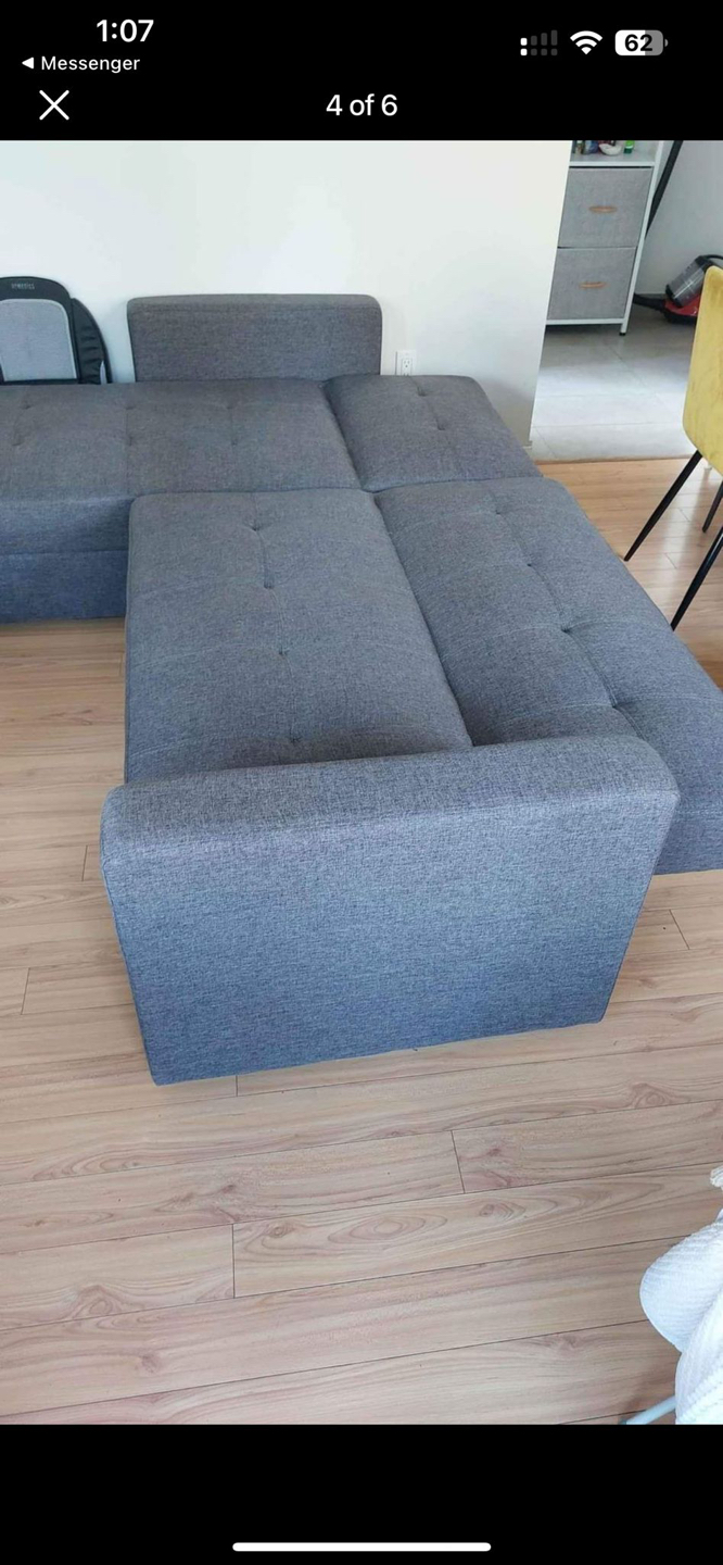 Corner sofa-bed couch with storage dark gray