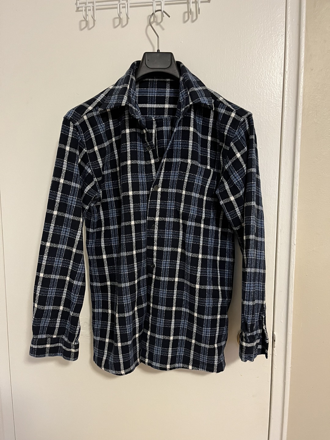 Long Sleeve navy plaid shirt thumbnail