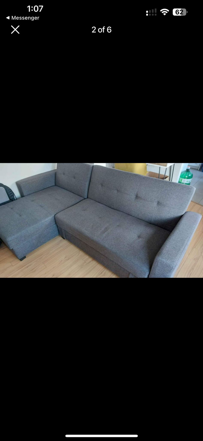 Corner sofa-bed couch with storage dark gray - photo 2