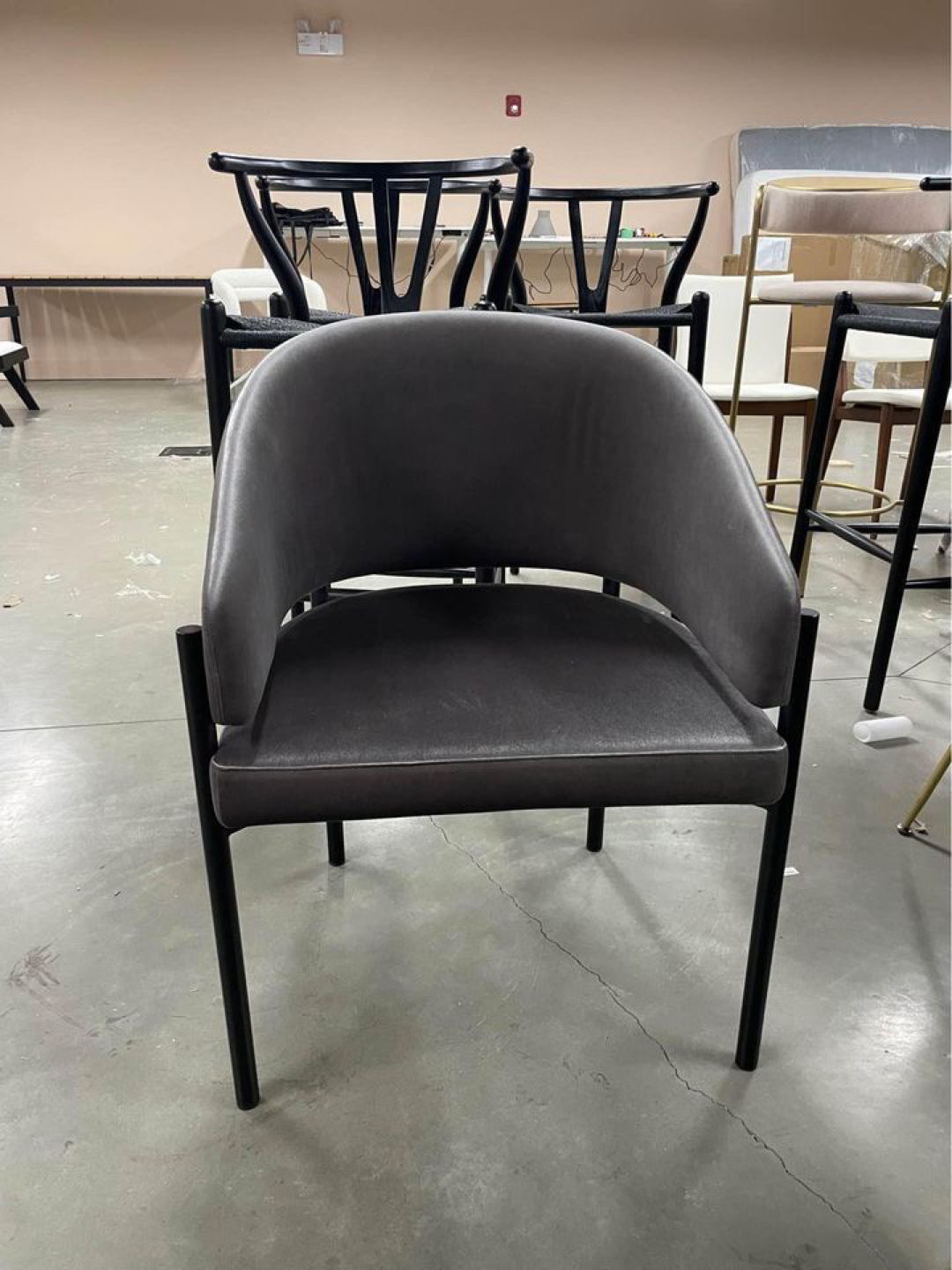Grey velvet dining chair with black legs *NEW* $200 each - photo 3