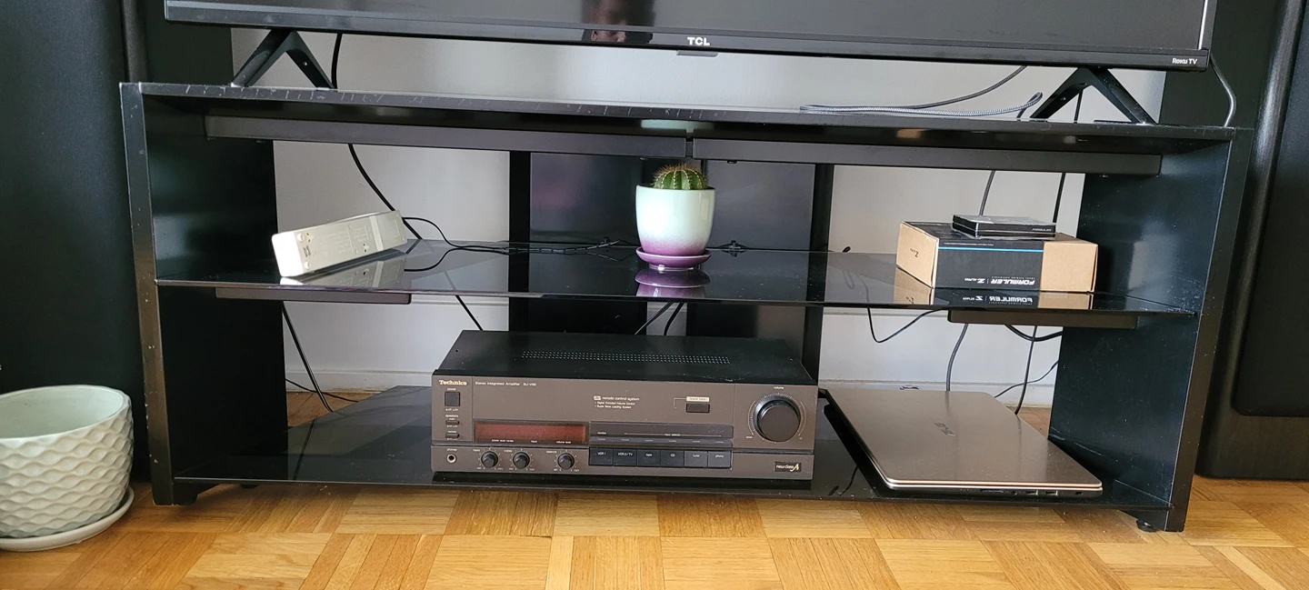 Tv stand with  2 glass shelves