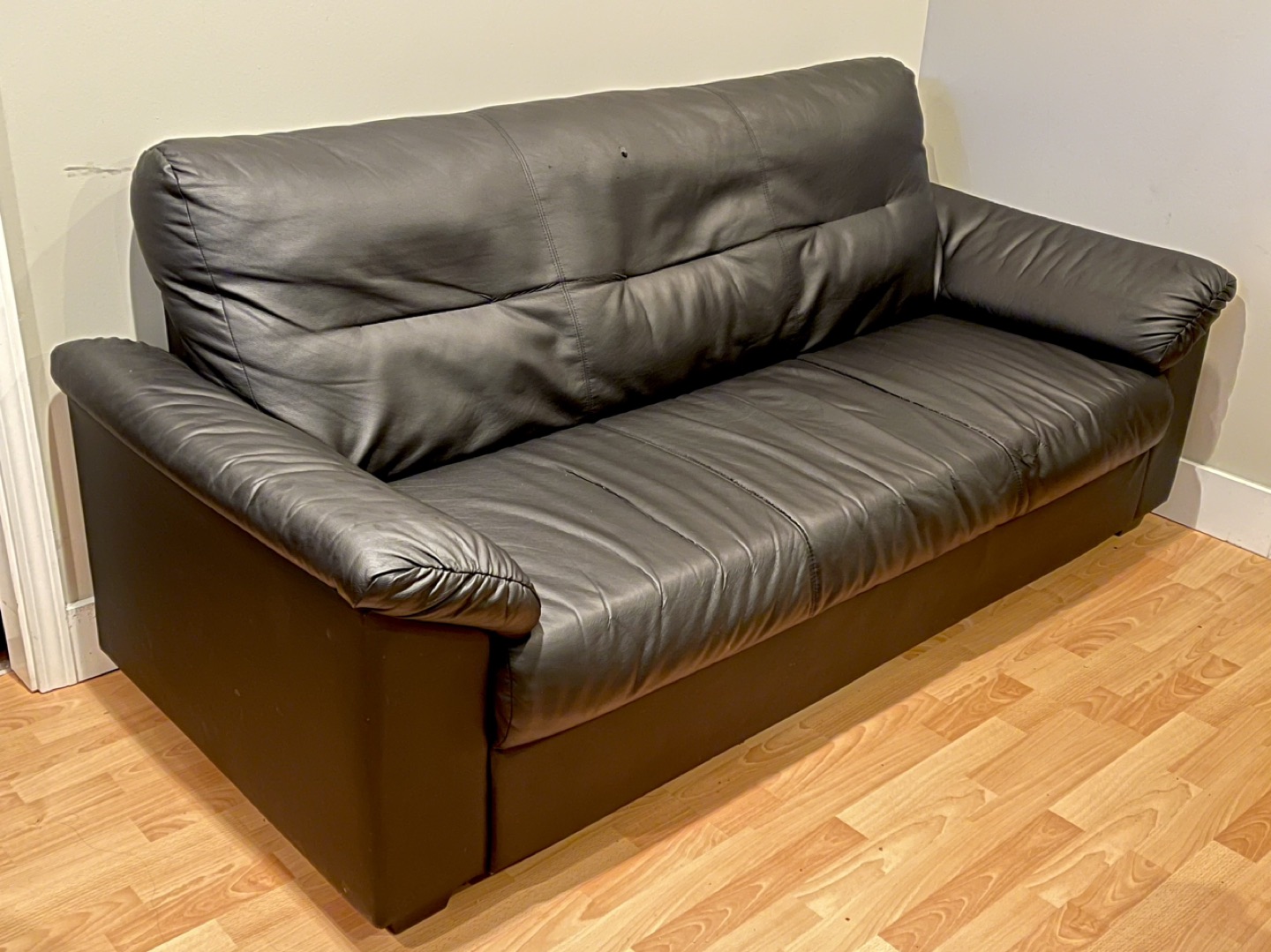 Faux Black Leather Couch 3-Seater