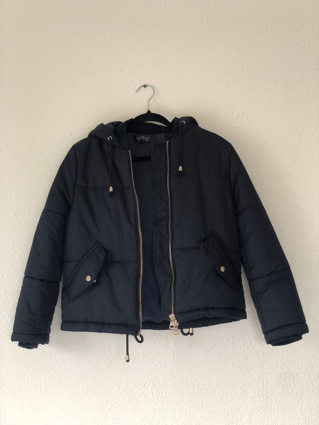 Topshop Hooded Puffer Jacket - Navy Blue, Size 4, golden zippers - photo 3