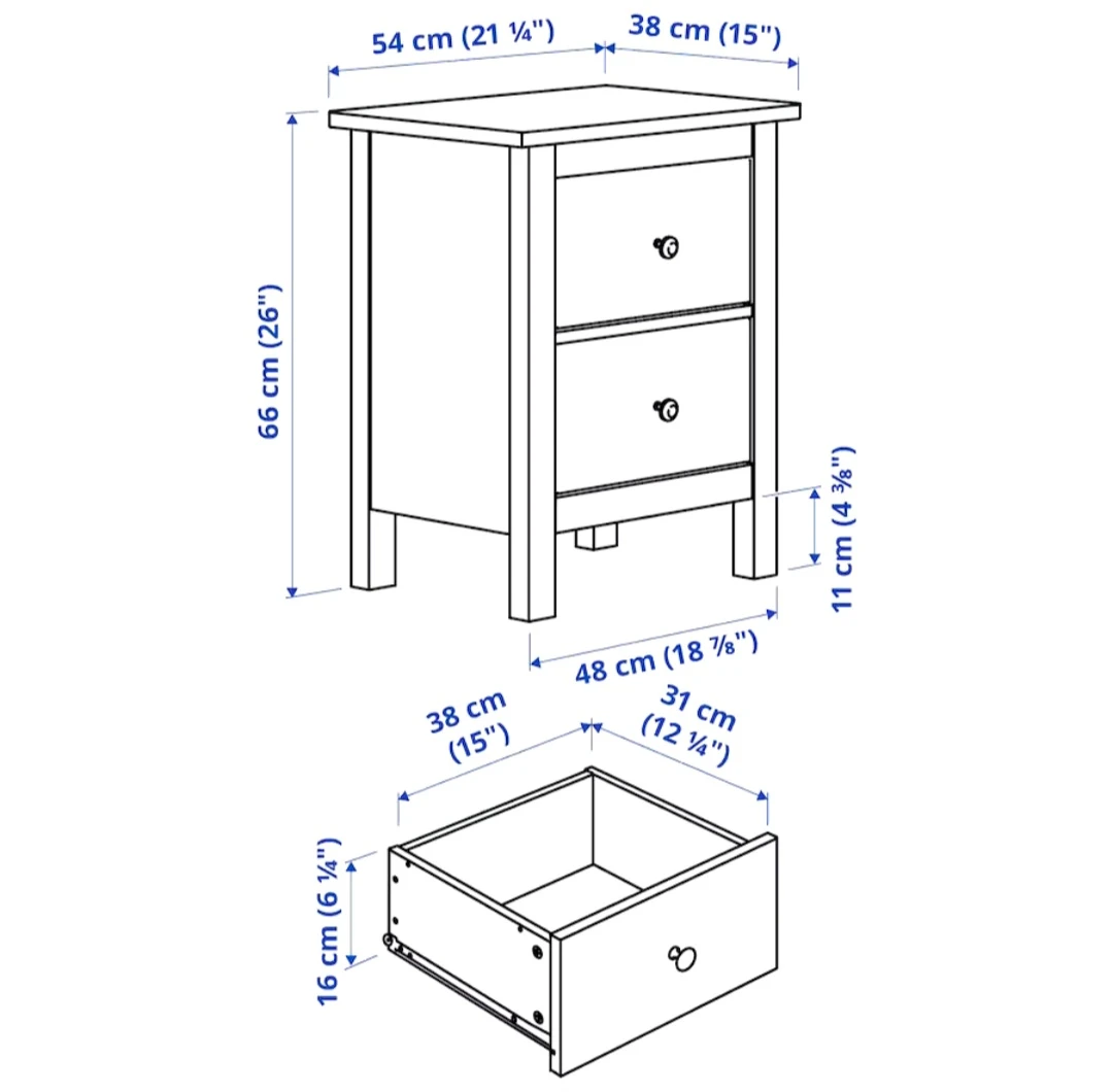Ikea HEMNES wood 2 drawer chest/night stand/bedside table - photo 4