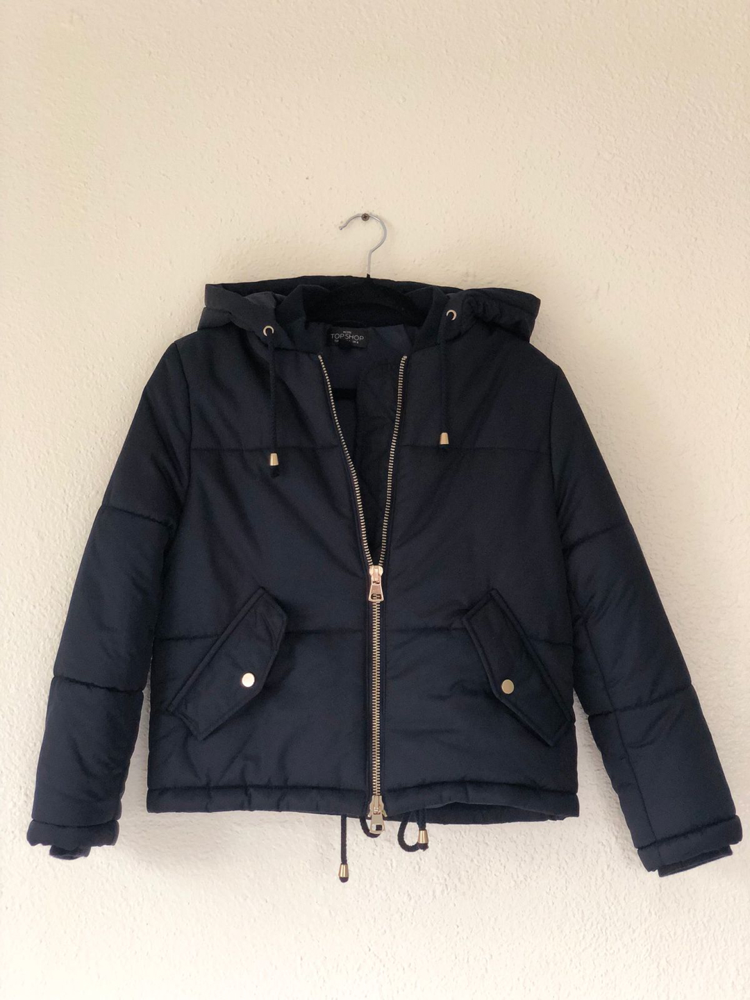 Topshop Hooded Puffer Jacket - Navy Blue, Size 4, golden zippers - photo 4