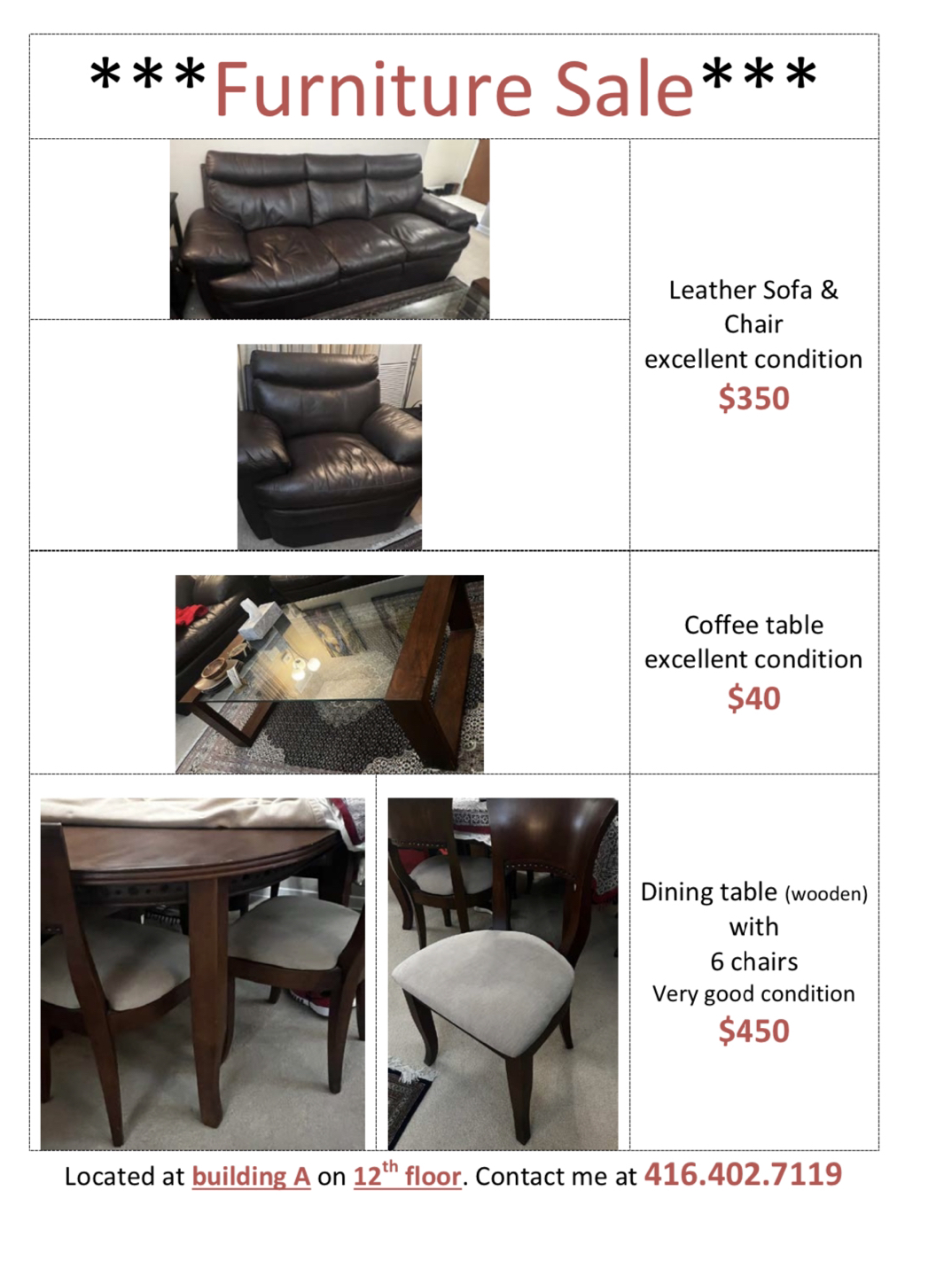 Wooden Dining table with 6 chairs