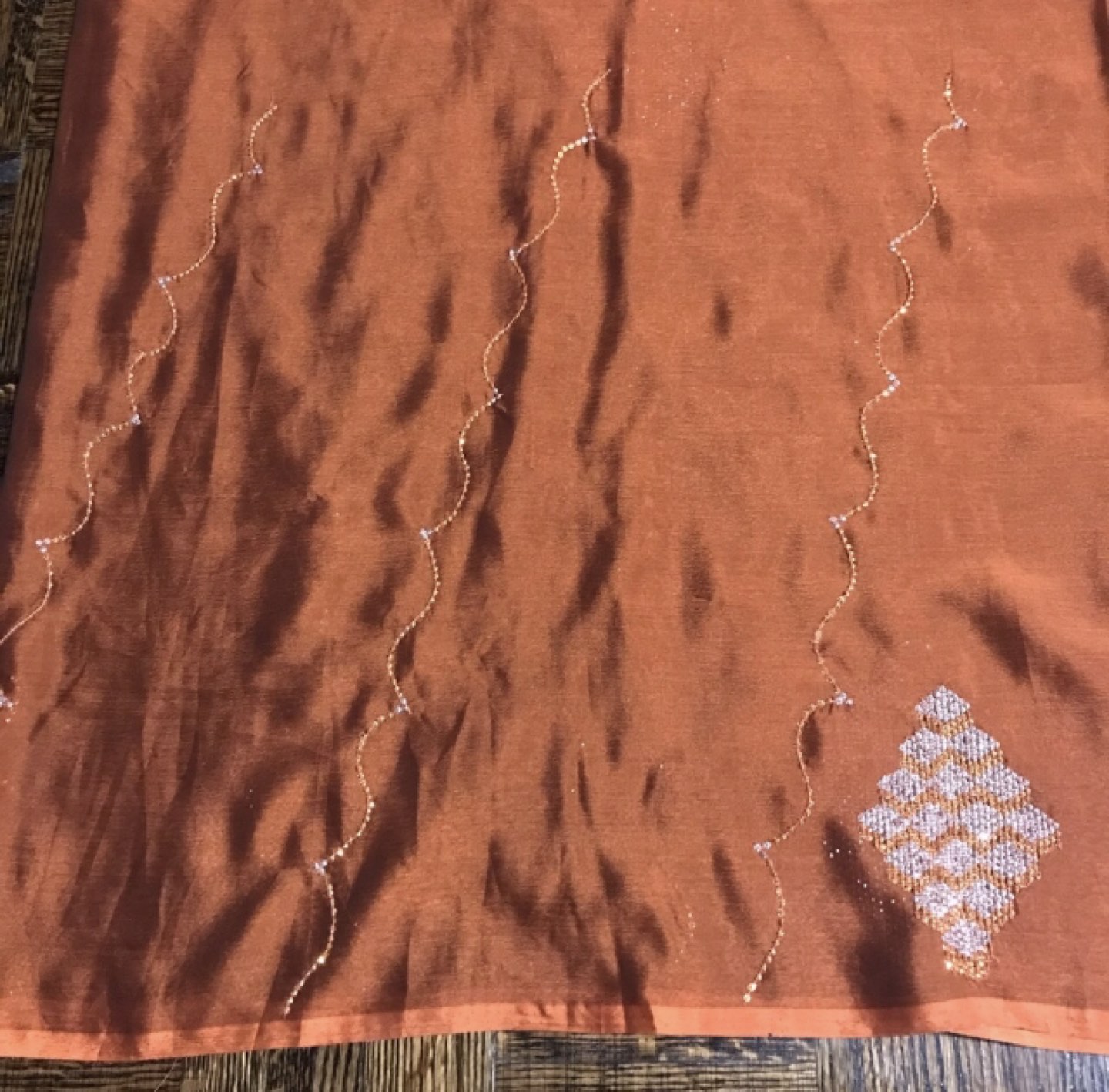 🏀 Rusty/Burnt Orange Saree/ Polka Dot Fabric image indicator(2)