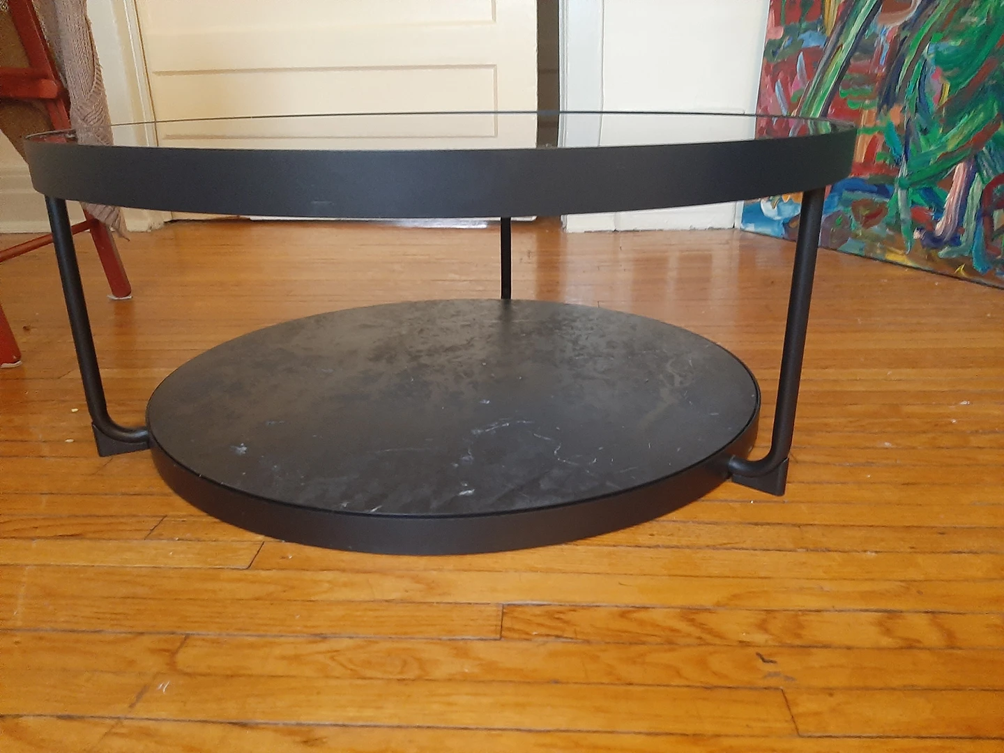 Ikea black round coffee table with glass top - photo 2