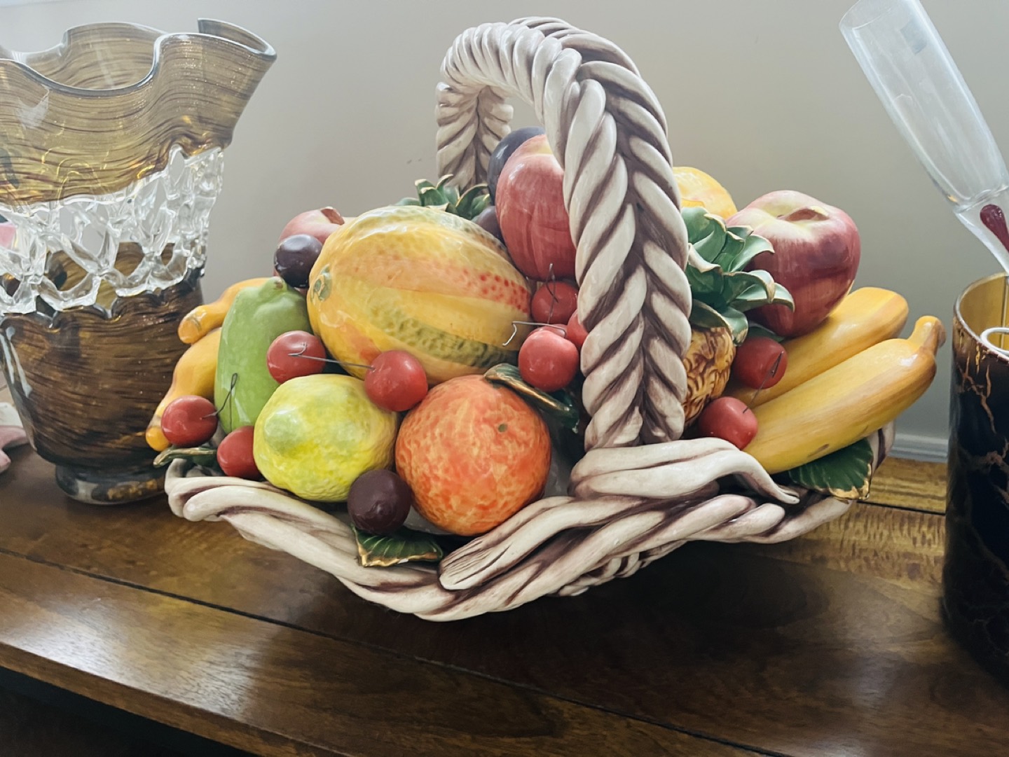 Vintage Capodimonte Large fruit basket original from Italy