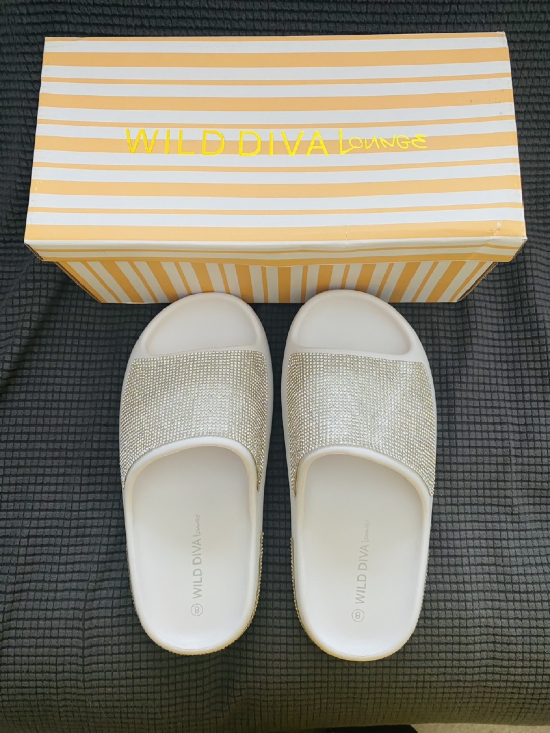 Rhinestone white slides slippers - photo 3