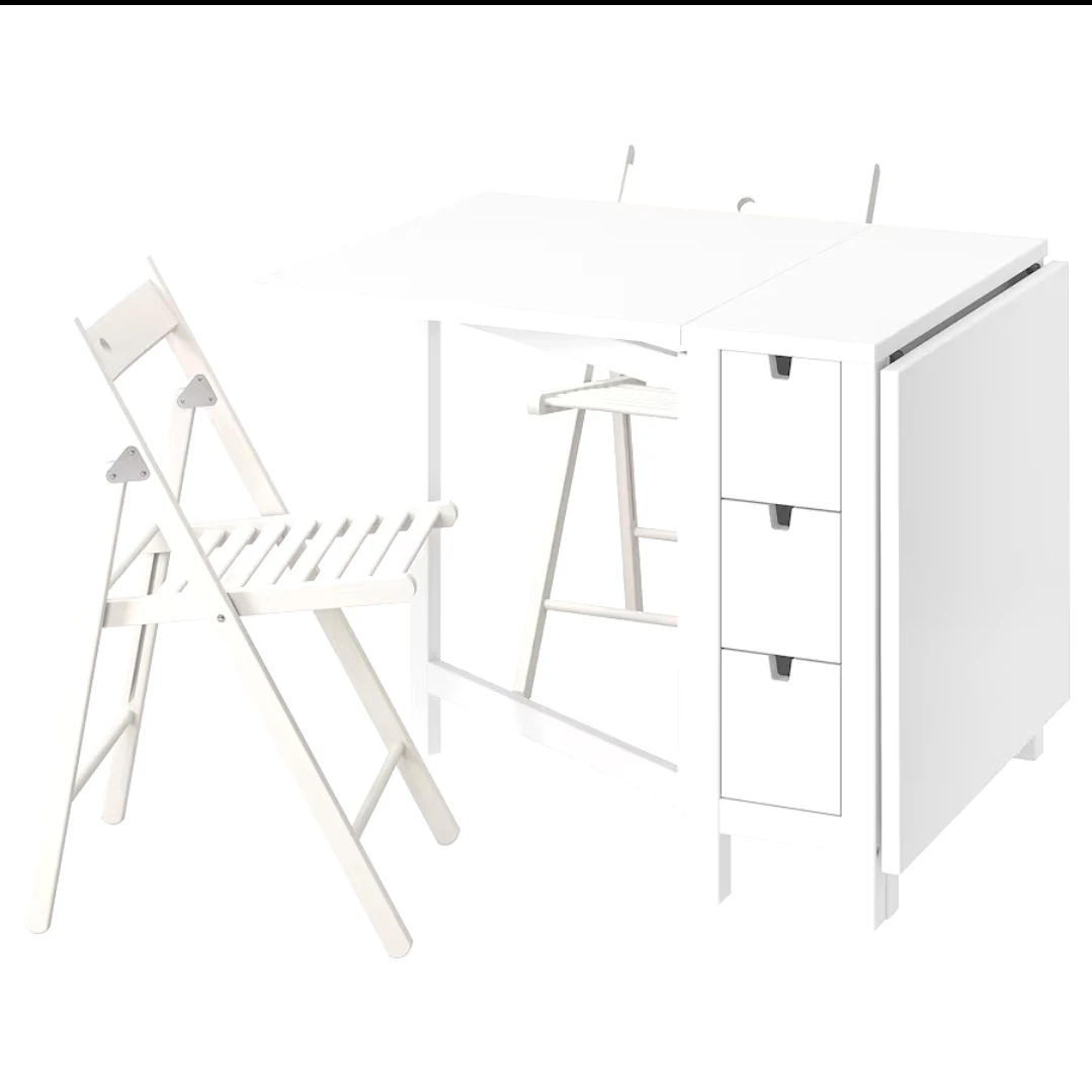 NORDEN / TERJE
Table and 3 folding chairs, white/white, - photo 2