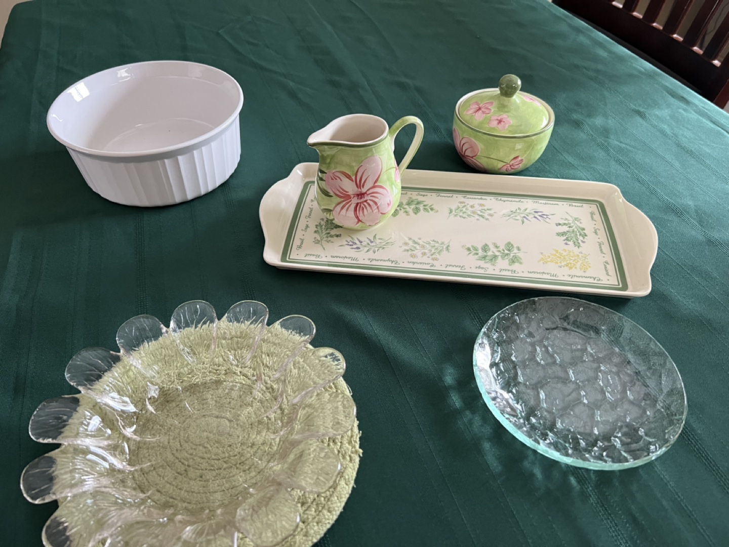 Table cloth with serving dishes thumbnail
