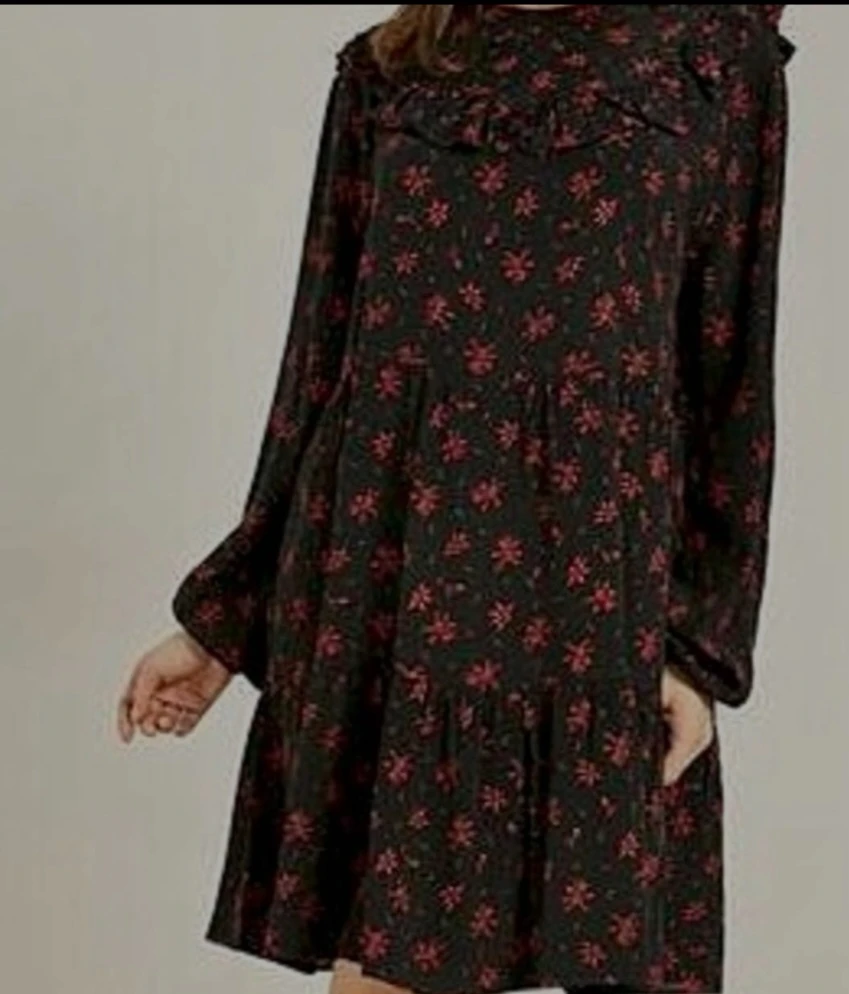 Red and black ruffle dress -Zara