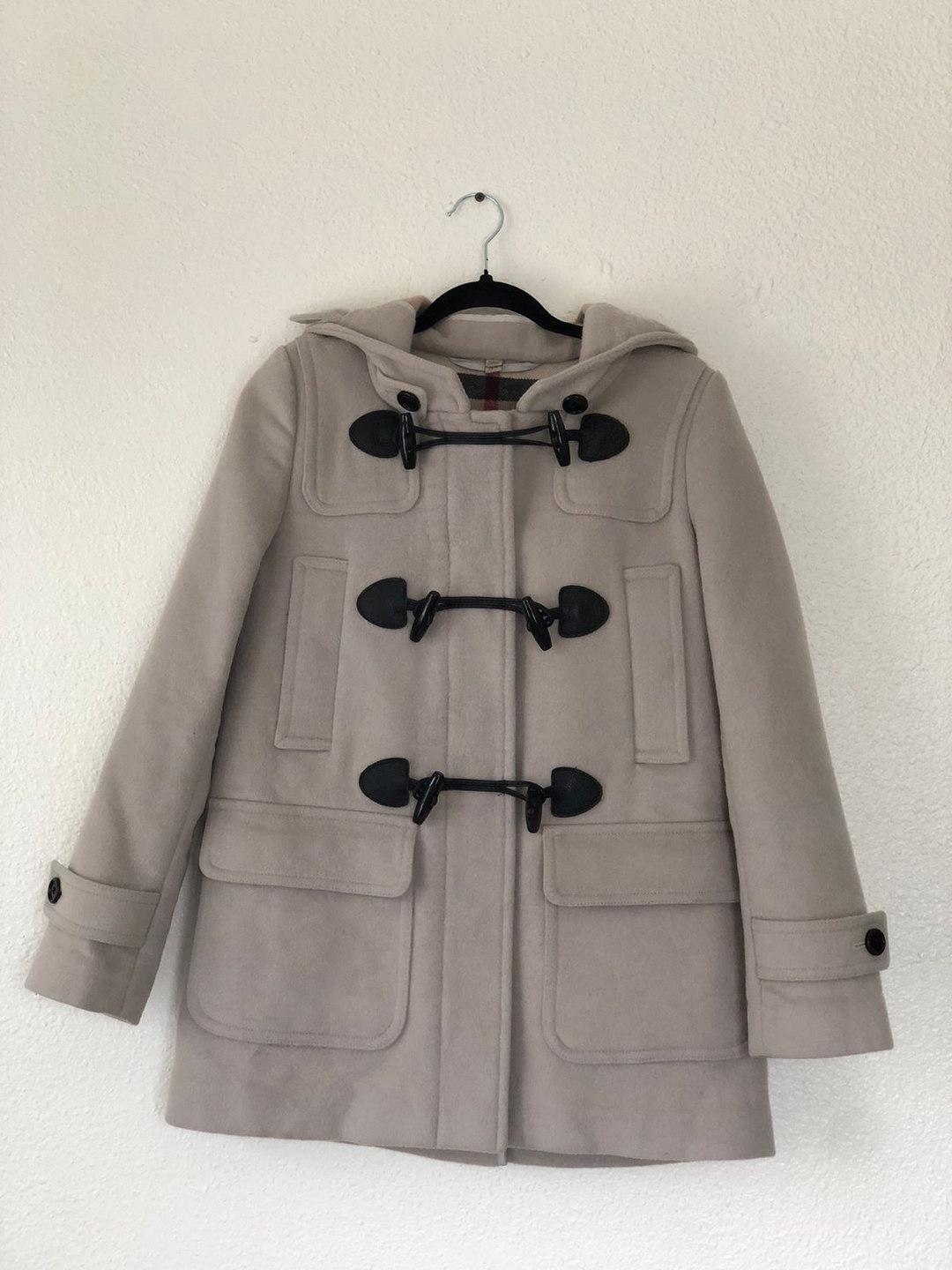 CREAM WOOL DUFFLE-COAT, TARTAN LINING AND HOOD BURBERRY BRIT thumbnail