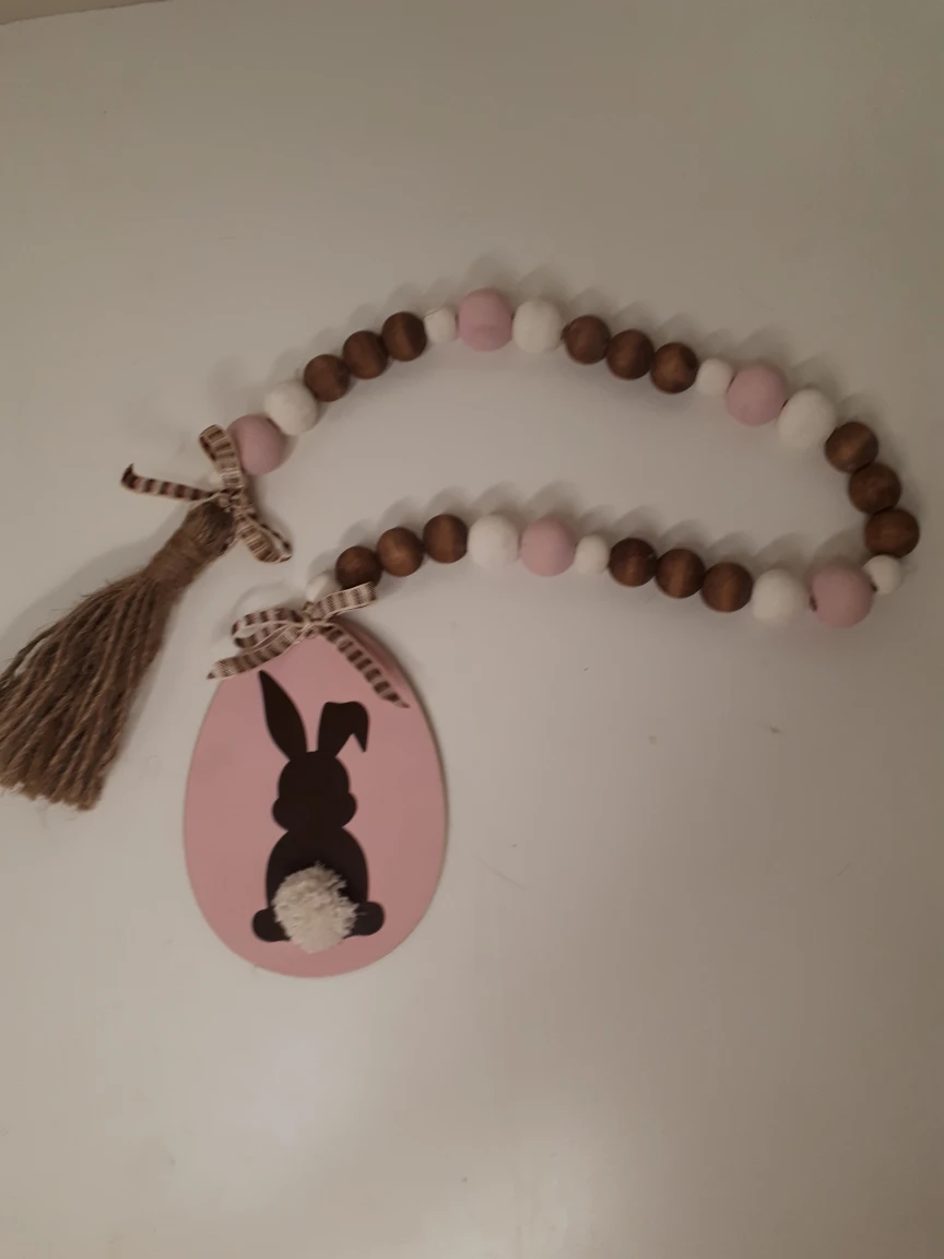 Farmhouse Country Easter Bunny Wooden Bead Garland